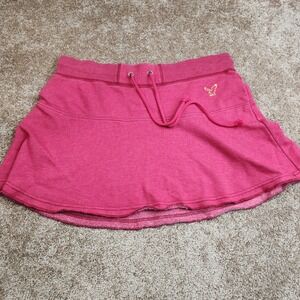 American Eagle Pink Fleece Mini Skort Womens Medium Drawstring Embroidered Logo